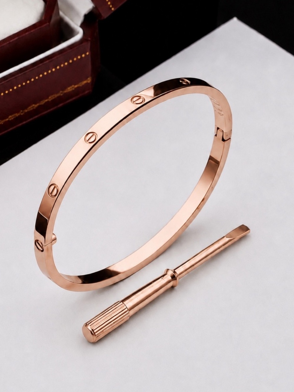 Stamped Rose Gold Plated Love Bangle Bracelet No Stones Thin Version